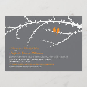 Faire-part de mariage d'inséparables (orange)