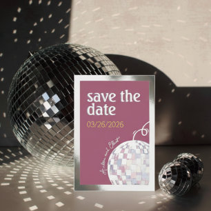 Faire-part de mariage disco rose, violet et argent