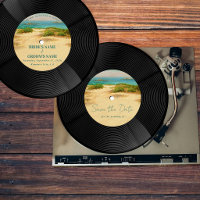 Faire-part de mariage disque vinyle de plage