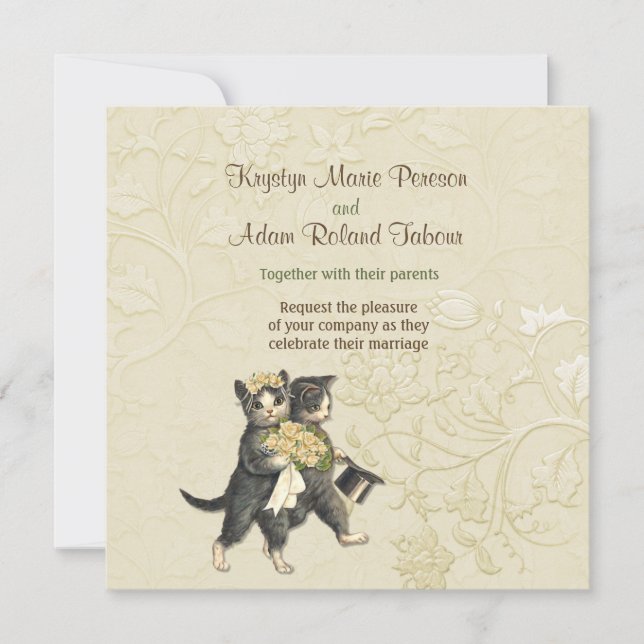 Faire-part de mariage d'ivoire Posh Cats (Devant)