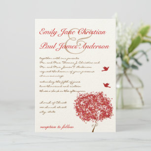 Faire-part de mariage d'oiseaux de l'arbre rouge