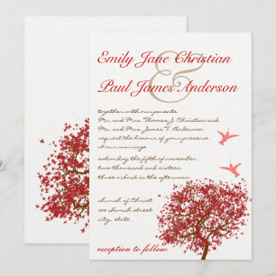 Faire-part de mariage d'oiseaux de l'arbre rouge