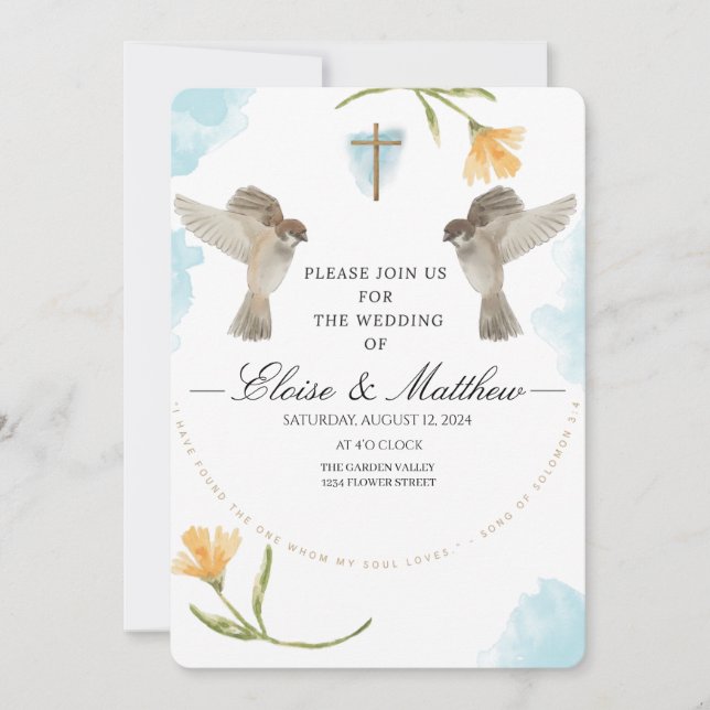 Faire-part de mariage d'oiseaux rustiques modifiab (Devant)