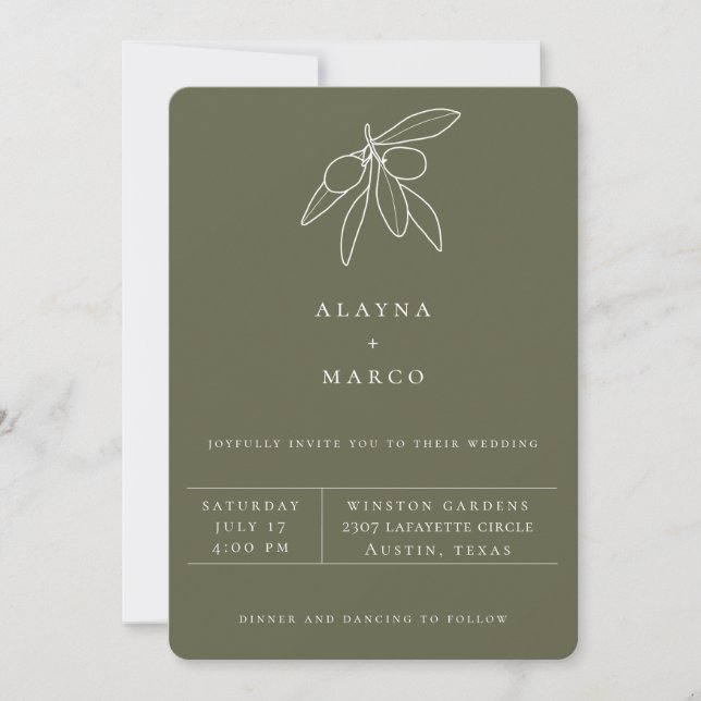 Faire-part de mariage d'olive toscan rustique (Devant)