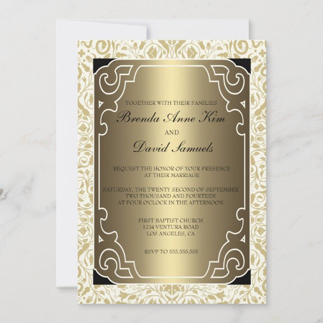 Faire-part de mariage d'or d'art déco des années (Devant)