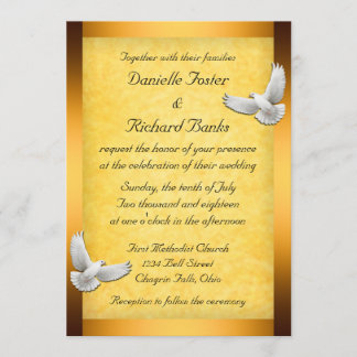 Faire-part de mariage d'or de colombes