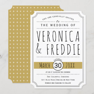 Faire-part de mariage d'or de typographie moderne