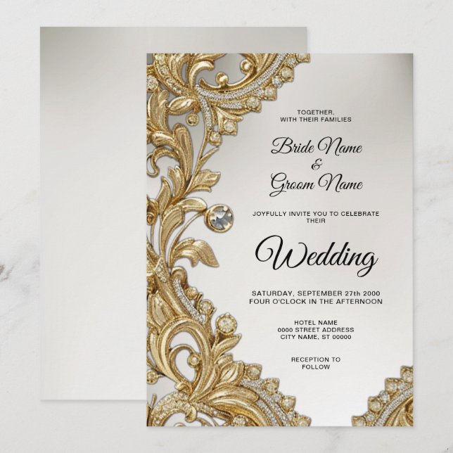 Faire-part de mariage d'or décoratif (Devant / Derrière)