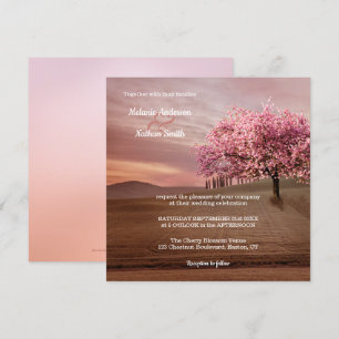Faire-part de mariage d'orchidée cerise en fleurs