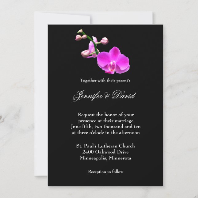 Faire-part de mariage d'orchidée rose vif (Devant)