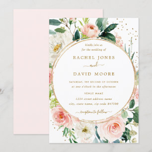 Faire-part de mariage doré avec blush géométrique