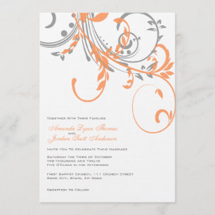 Faire-part de mariage double floral gris et orange