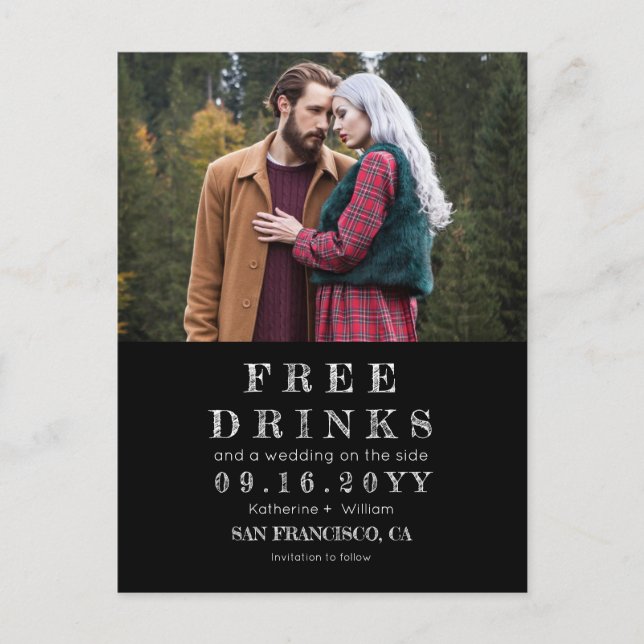 Faire-part de mariage drôle avec boissons gratuite (Devant)