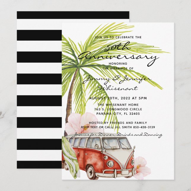 Faire-part de mariage du 50e anniversaire tropical (Devant / Derrière)