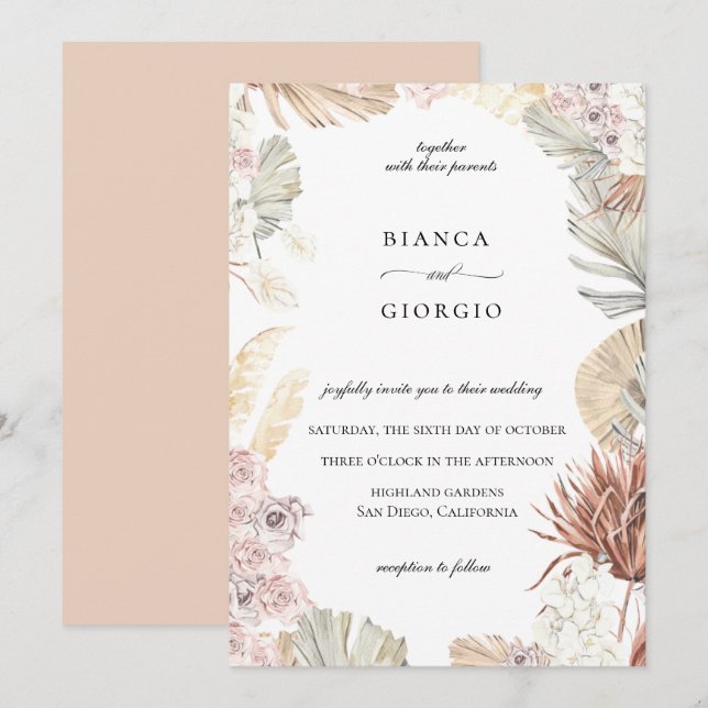 Faire-part de mariage du cadre de feuillage de la  (Devant / Derrière)