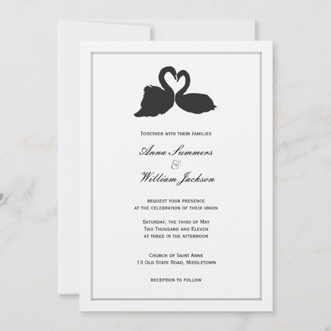 Faire-part de mariage du coeur du cygne (Devant)