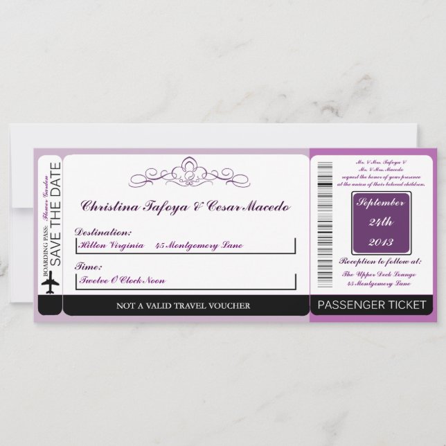 Faire-part de mariage du col Royal Purple Crow Boa (Devant)