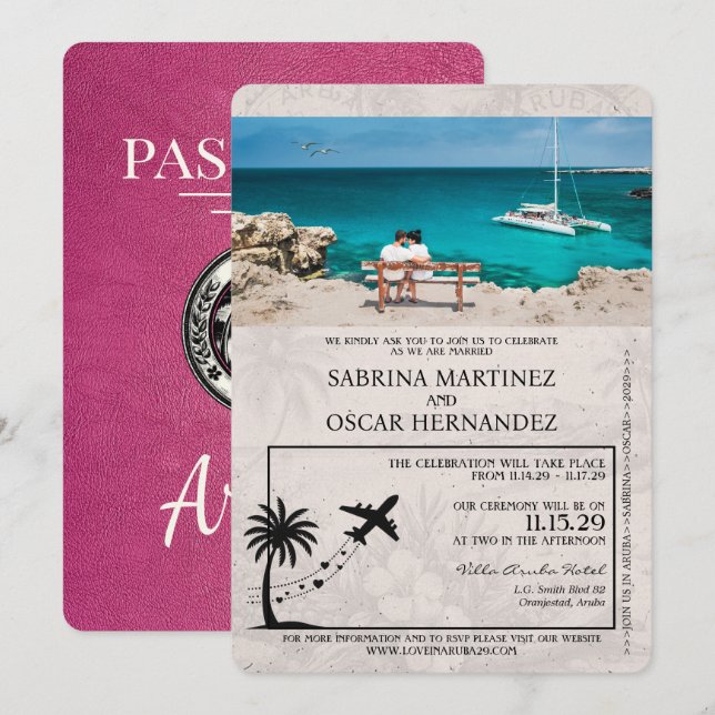 Faire-part de mariage du Passeport de Magenta Pink (Devant / Derrière)