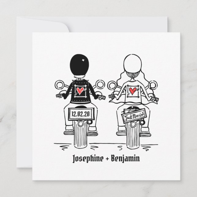 Faire-part de mariage du soir de moto sur mesure (Devant)