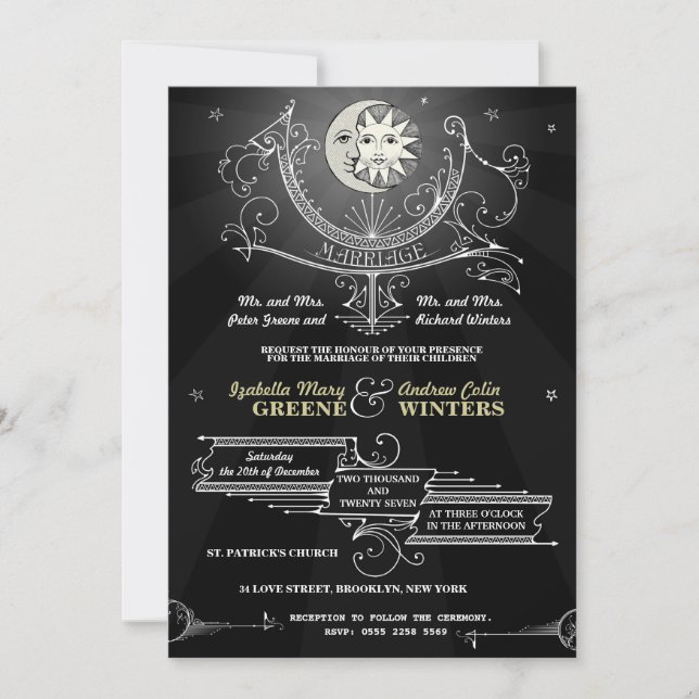 Faire-part de mariage du soleil et de la lune (Devant)