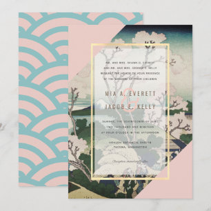 Faire-part de mariage d'Ukiyo-e de rose moderne et