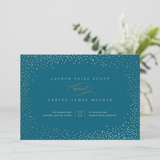 Faire-part de mariage éblouie - Étoiles Turquoises (Debout devant)