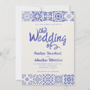Faire-Part de Mariage Écriture Aquarelle Bleu Blan