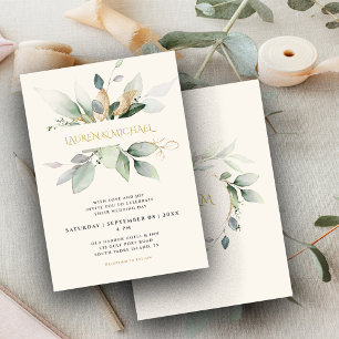 Faire-part de mariage Écru Eucalyptus et Or