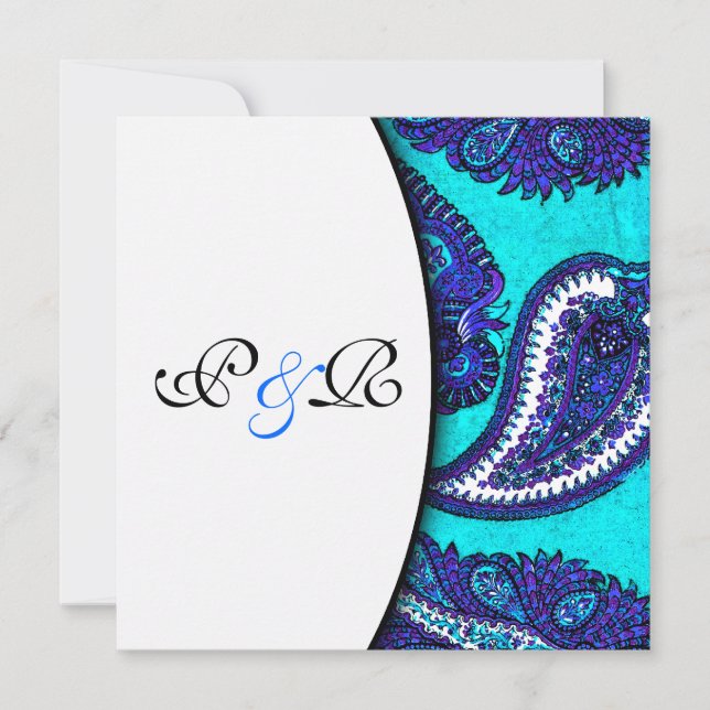 Faire-part de mariage électrique Aqua Paisley (Devant)