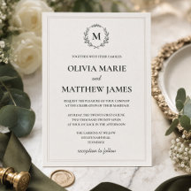 Faire-part de mariage élégant à monogramme vert ch