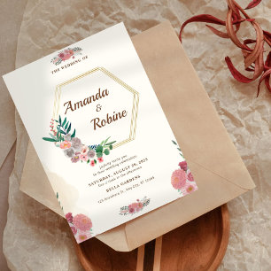 Faire-part de mariage élégant à motif floral et ca