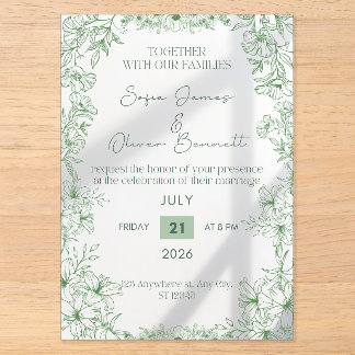 Faire-part de mariage élégant à motif floral vert