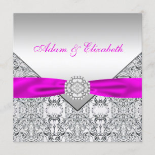 Faire-part de mariage élégant argent et fuchsia