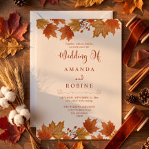 Faire-part de mariage élégant aux feuilles d'érabl