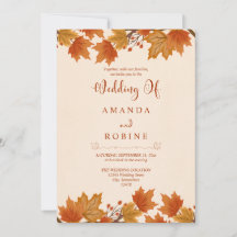 Faire-part de mariage élégant aux feuilles d'érabl