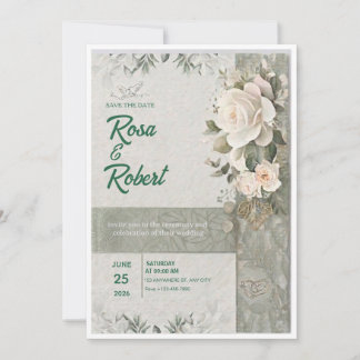Faire-part de mariage élégant aux roses blanches e