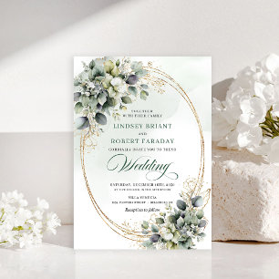 Faire-part de mariage élégant avec verdure et or