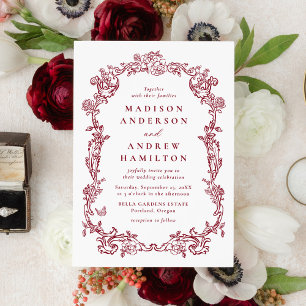 Faire-part de mariage élégant burgundy victorien à