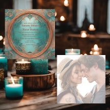 Faire-part de mariage élégant cuivre turquoise