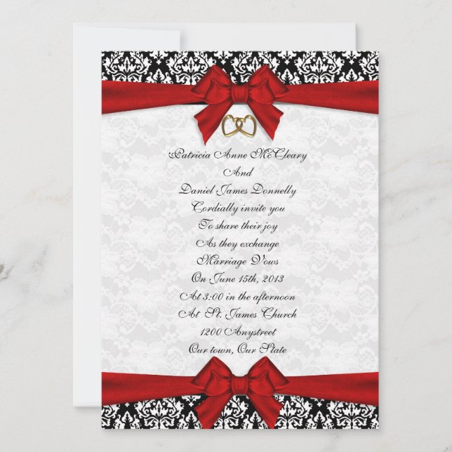 Faire-part de mariage élégant Damask avec arc roug (Devant)