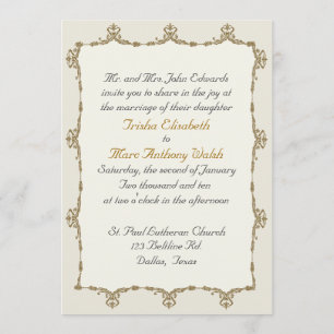 Faire-part de mariage élégant du baroque d'or