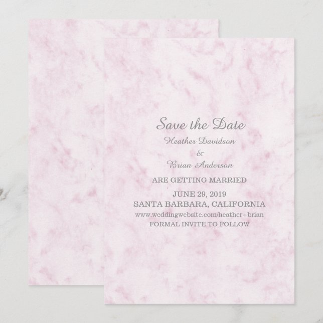 Faire-Part de Mariage Élégant en Marbre Rose Clair (Devant / Derrière)