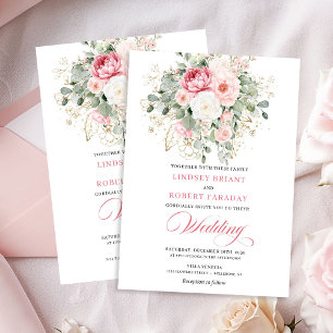 Faire-part de mariage élégant en rose poudré et or