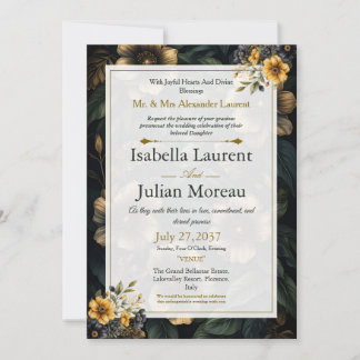 Faire-part de mariage élégant et floral sombre de 