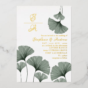 Faire-part de mariage élégant feuille verte écritu