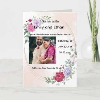 Faire-part de mariage élégant floral avec couple.