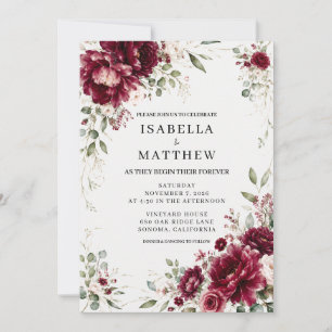 Faire-part de mariage élégant floral Bourgogne
