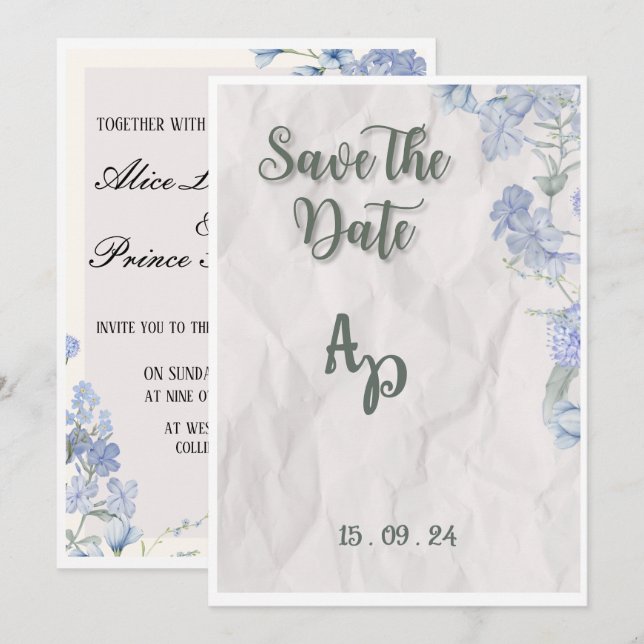 Faire-part de mariage élégant floral modifiable (Devant / Derrière)