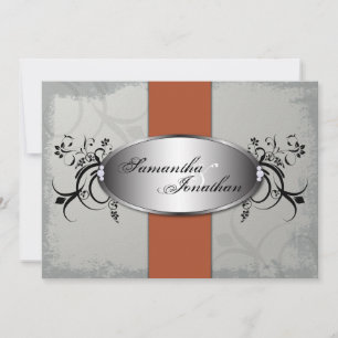 Faire-part de mariage Élégant gris orange Vieux fl