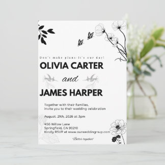 Faire-part de mariage élégant noir et blanc